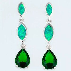 New - Green Fire Opal and Green Quartz Silver Earrings